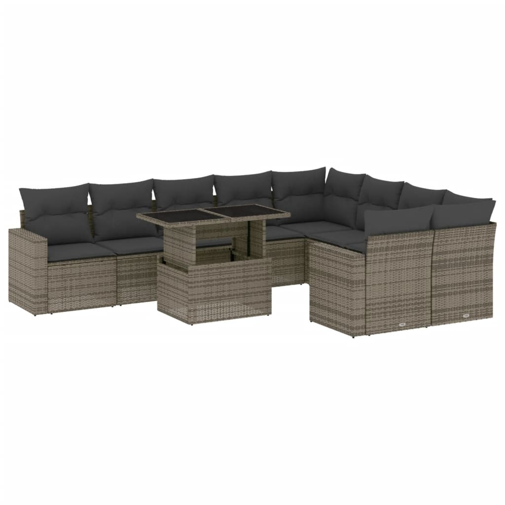 10 részes szürke polyrattan kerti ülőgarnitúra párnákkal (3267500)