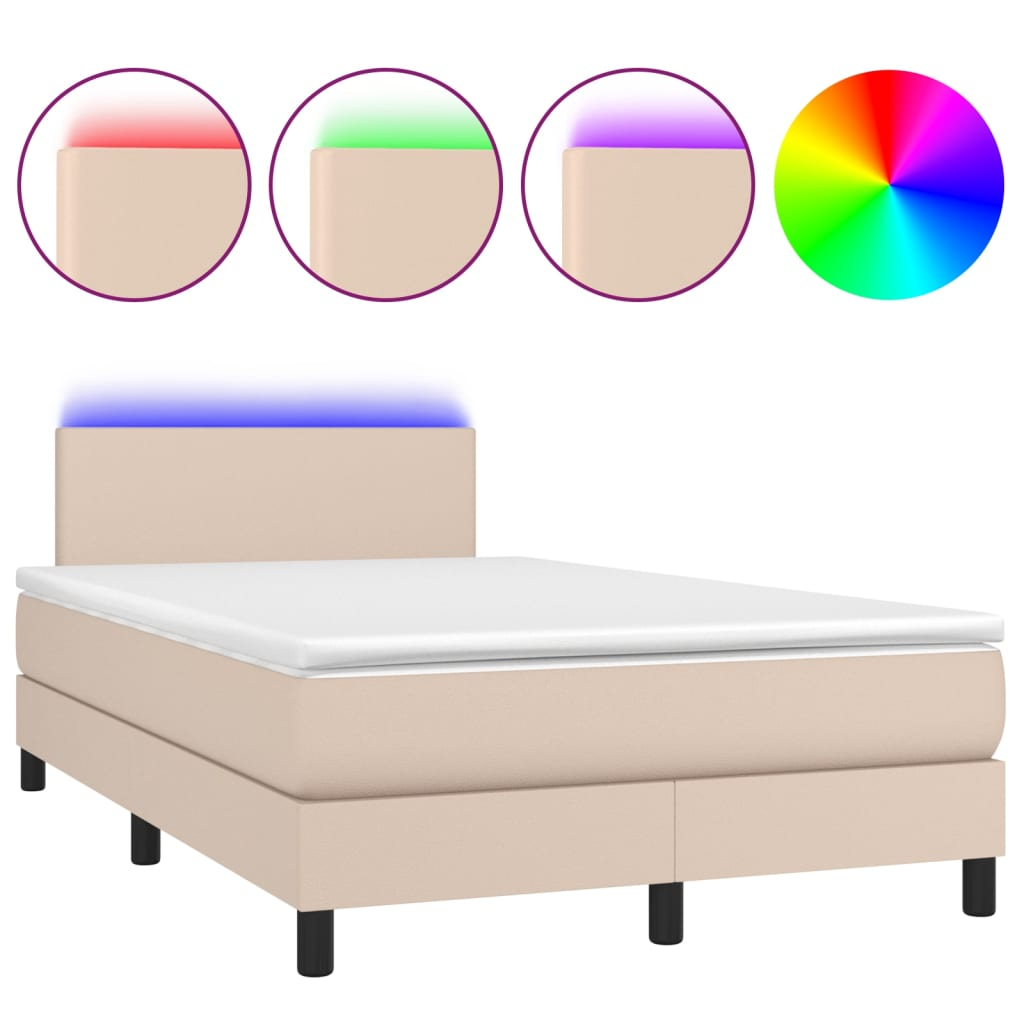 cappuccino színű műbőr rugós ágy matraccal és LED-del 120x200cm (3134098)