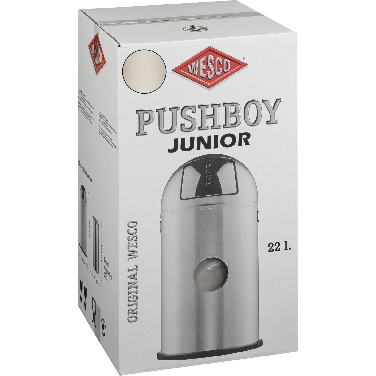WESCO Pushboy Junior 22 literes nyomófedeles fém szemetes - Matt homok (112789)
