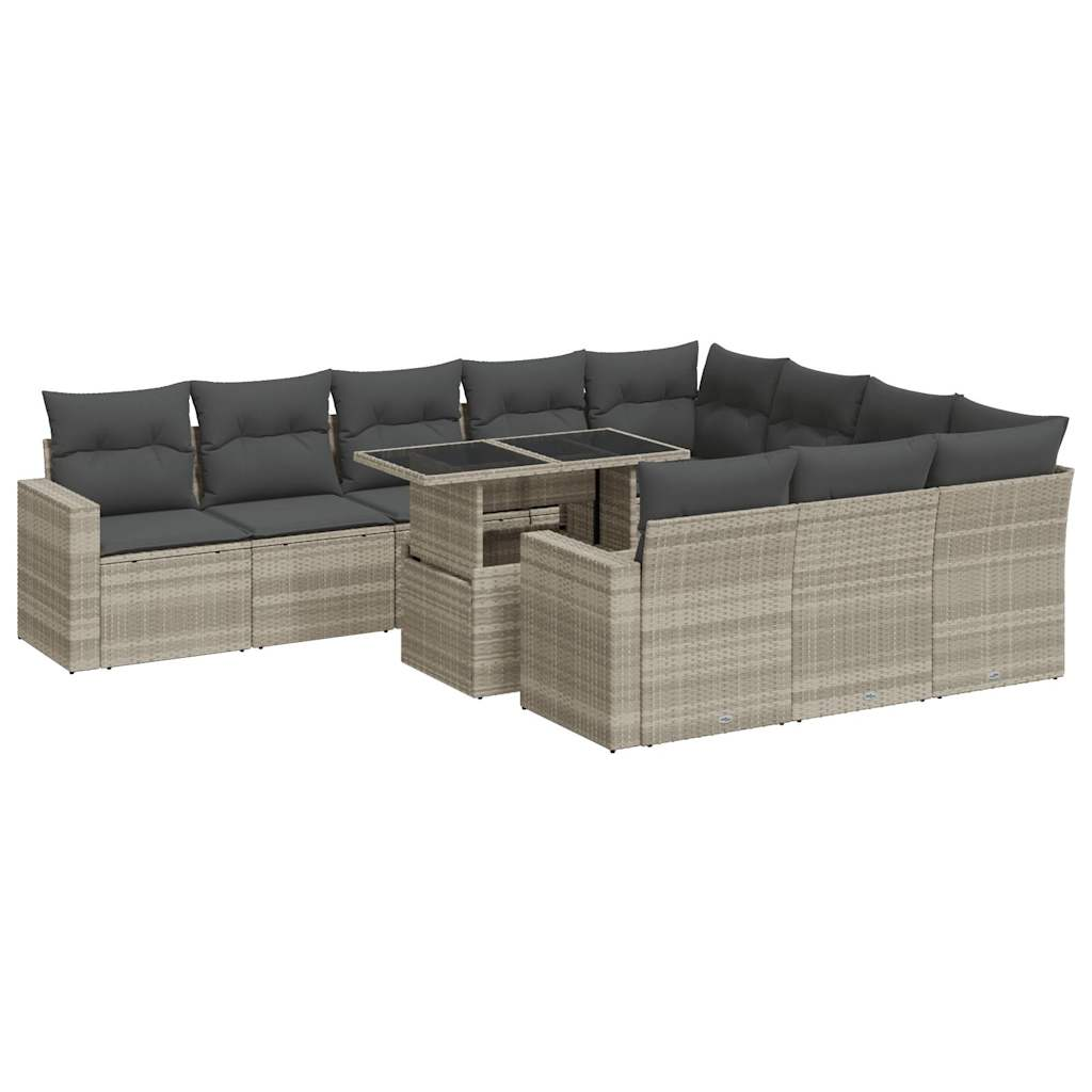 11 részes világosszürke polyrattan kerti ülőgarnitúra párnákkal (3326393)