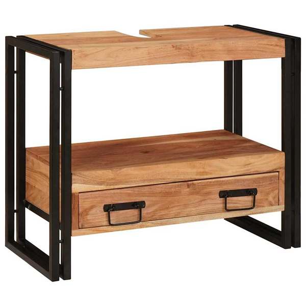 Fürdőszobai mosdószekrény 71 x 33 x 58 cm Tömör Akácfa, Vas