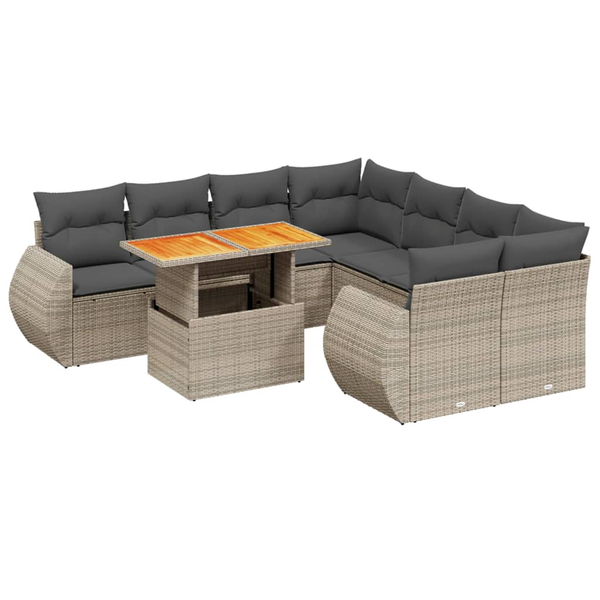 9 részes szürke polyrattan kerti ülőgarnitúra párnákkal