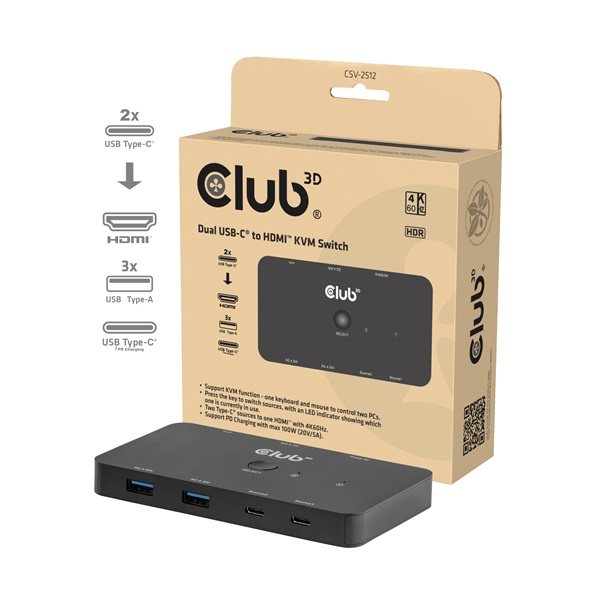 CLUB3D CSV-2512 KVM kapcsoló Fekete