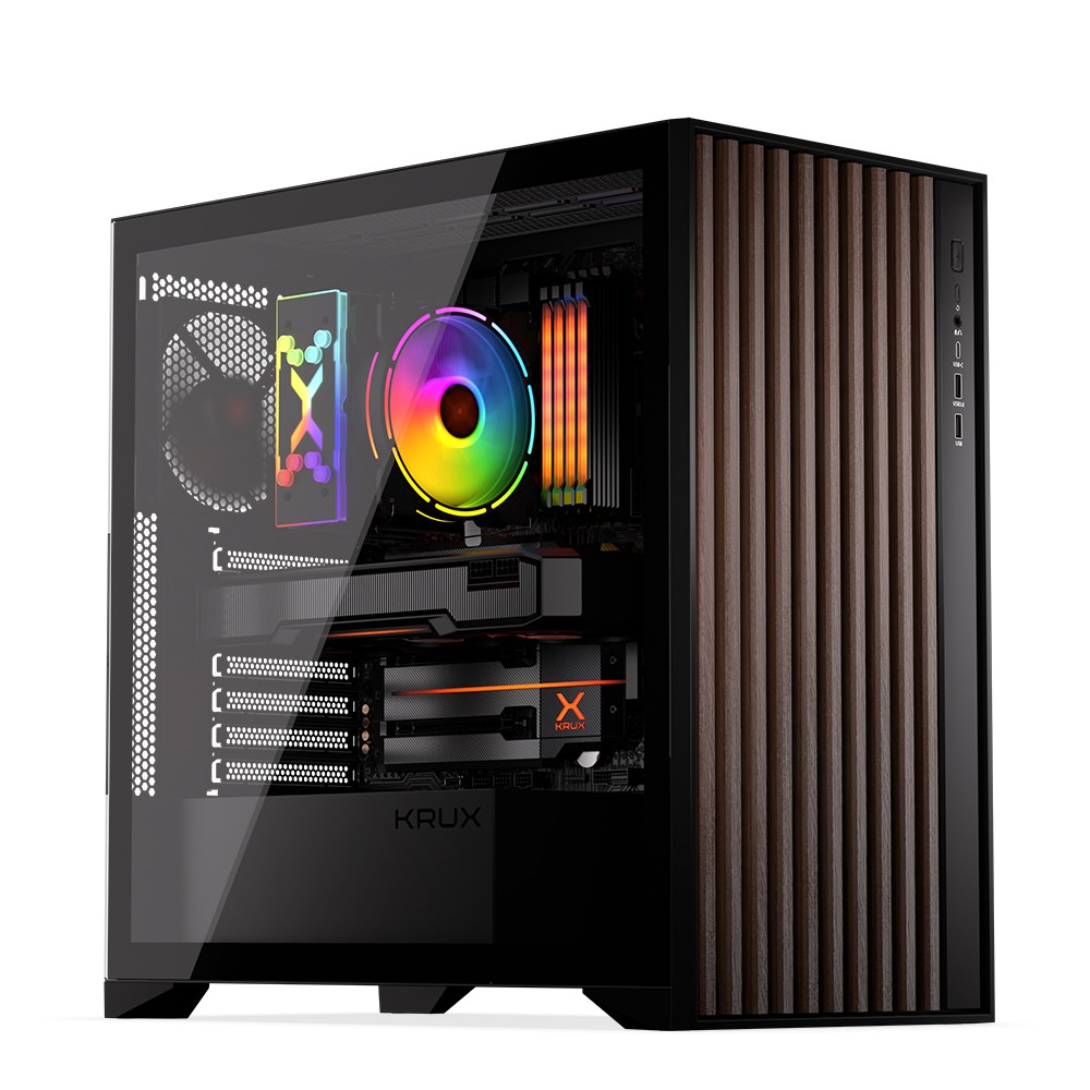 Krux Palum Midi Torony Számítógépház + 2db 120mm ventilátor - Fekete (KRXD008)