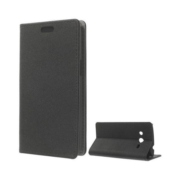 Tok álló, bőr hatású (FLIP, oldalra nyíló, asztali tartó funkció, prémium) FEKETE [Samsung Galaxy Core LTE (SM-G386F)] (5996457468232)