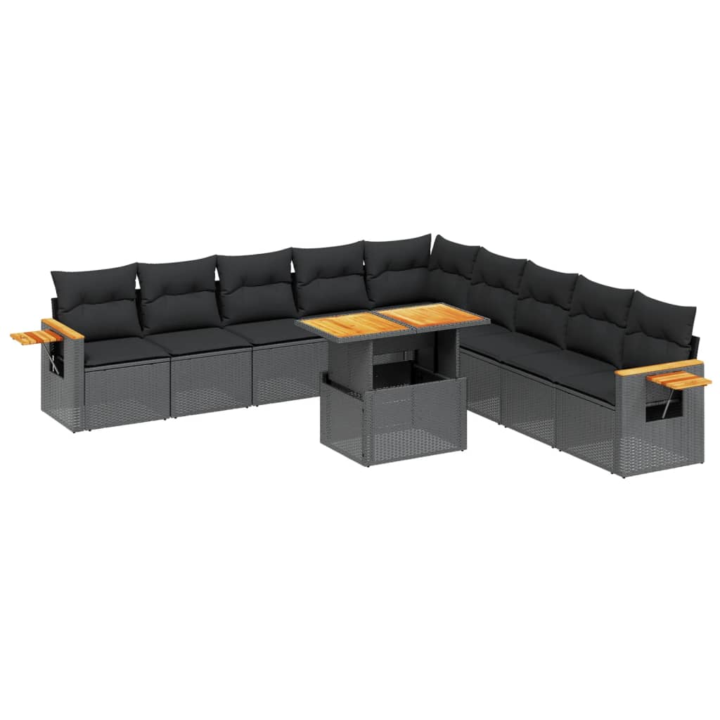 11 részes fekete polyrattan kerti ülőgarnitúra párnákkal (3273701)