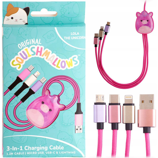 Squishmallows 3in1 charging cable (1.2M) Lola