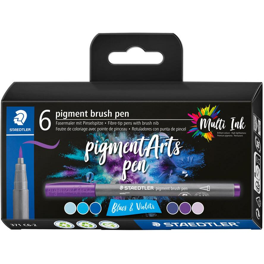 Staedtler MultiInk Pigment Arts Ecsetirón készlet - Kék/Lila (6 db / csomag) (371 C6-2)