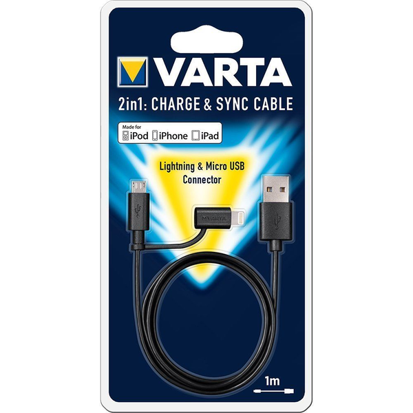 Varta 57943101401 USB-kabel 1 m USB A Micro-USB B/Lightning Zwart