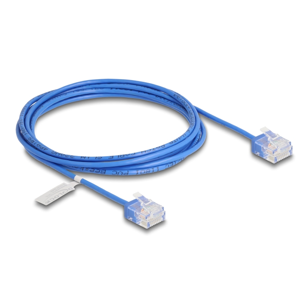 Delock RJ45 hálózati kábel Cat.6 UTP ultravékony 2 m kék rövid csatlakoztatókkal (80797)