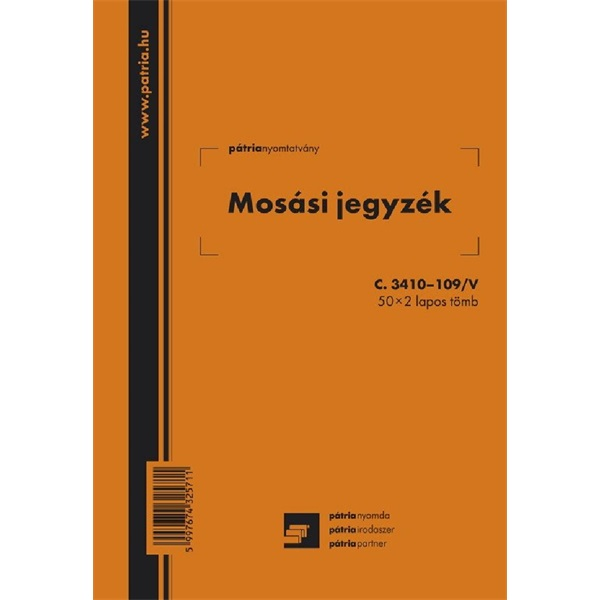 C.3410-109 A5 2példányos "Mosási jegyzék" nyomtatvány (C.3410-109/V)