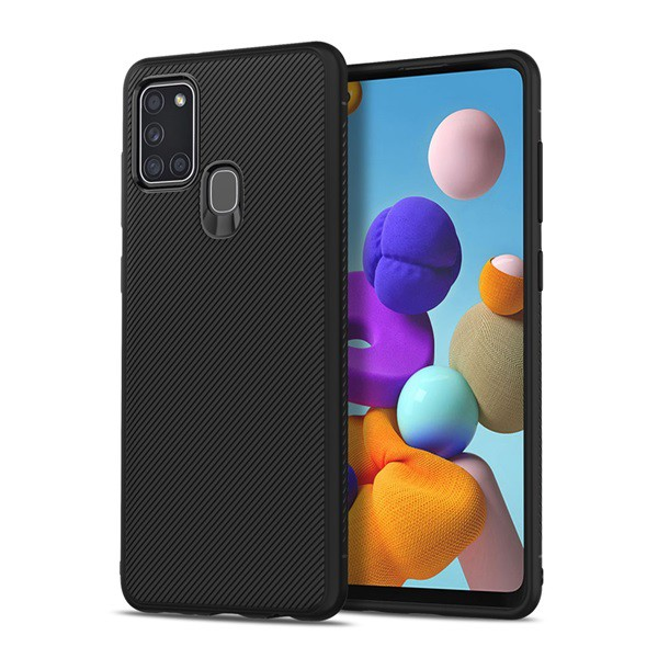 Szilikon telefonvédő (közepesen ütésálló, csíkos minta) FEKETE [Samsung Galaxy A21s (SM-A217F)] (5996457979929)