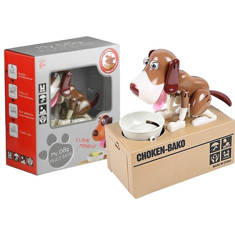 Lean Toys Kutya Piggy Bank Robot Érme Csámcsogó Játék Pénzes Doboz Bronz (3459)