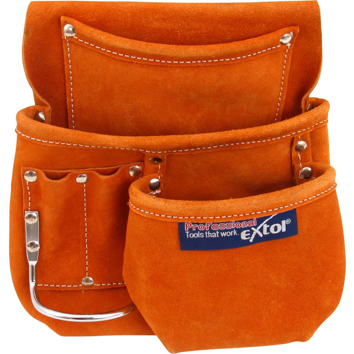 EXTOL PREMIUM bőr szerszámöv, 3 zsebbel (421)