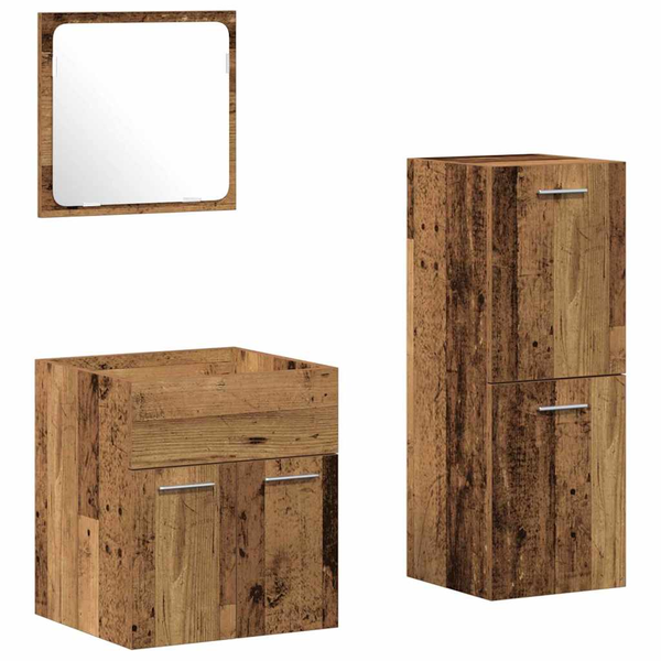 Fürdőszobabútor szett 3 pcs Öreg fa 41 x 38.5 x 46 cm Faanyag