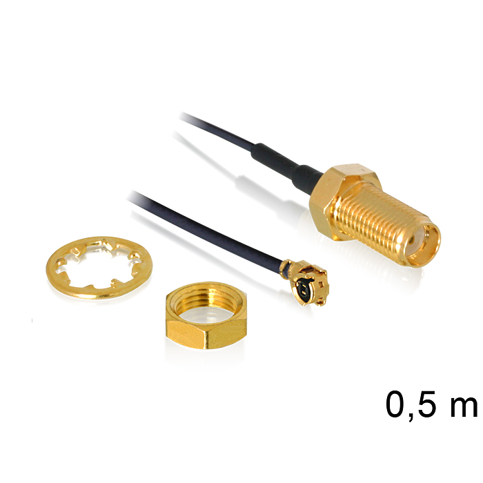 Delock antenna kábel, SMA Jack Bulkhead > MHF/U.FL-LP-088 kompatibilis dugó, 500 mm 1.37 (88825) (88825)