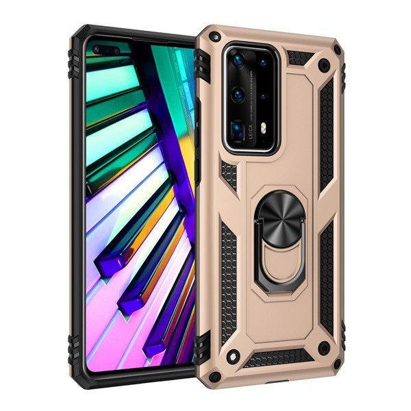 Defender műanyag telefonvédő (közepesen ütésálló, szilikon belső, telefontartó gyűrű, beépített fémlemez) ARANY [Huawei P40] (5996457947218)