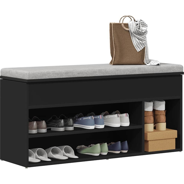 Banco Zapatero Madera De Ingeniería Negro 102x30,5x45 Cm Vidaxl