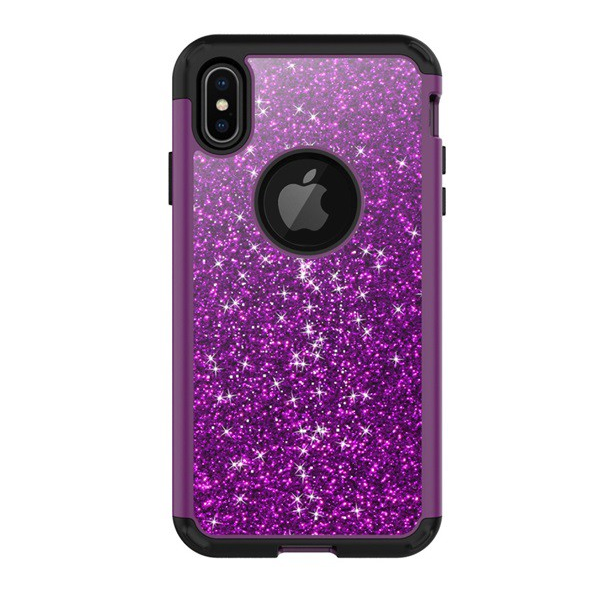 Defender műanyag telefonvédő (szilikon belső, közepesen ütésálló, flitteres, logó kivágás) LILA [Apple iPhone XS Max 6.5] (5996457827657)