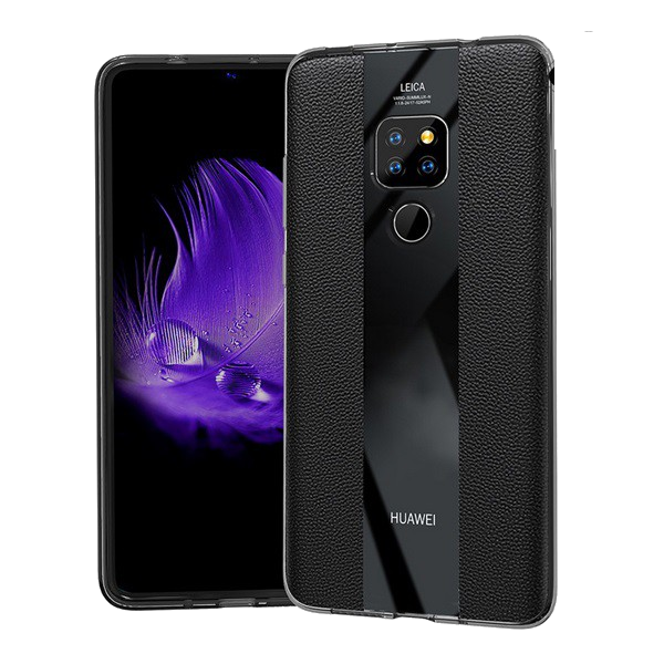 Szilikon telefonvédő (valódi bőr bevonat, csíkos) FEKETE [Huawei Mate 20] (5996457842704)