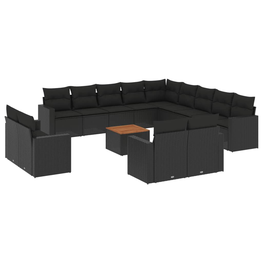 14 részes fekete polyrattan kerti ülőgarnitúra párnákkal (3224396)