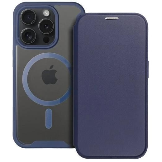 Gigapack Apple iPhone 16 kártyazsebes sötétkék fliptok, mágneses átlátszó matt hátlappal (GP-160271)