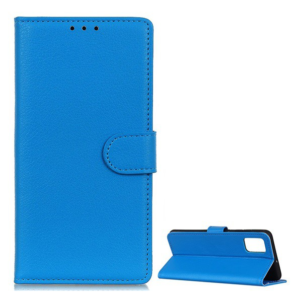 Tok álló, bőr hatású (FLIP, oldalra nyíló, asztali tartó funkció, prémium) VILÁGOSKÉK [Samsung Galaxy A42 5G (SM-A425F)] (5996591024790)