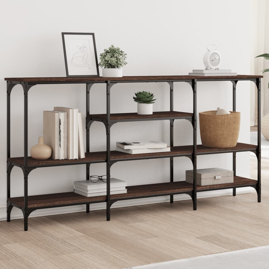 barna tölgyszínű szerelt fa tálalóasztal 160x29x80 cm (839067)