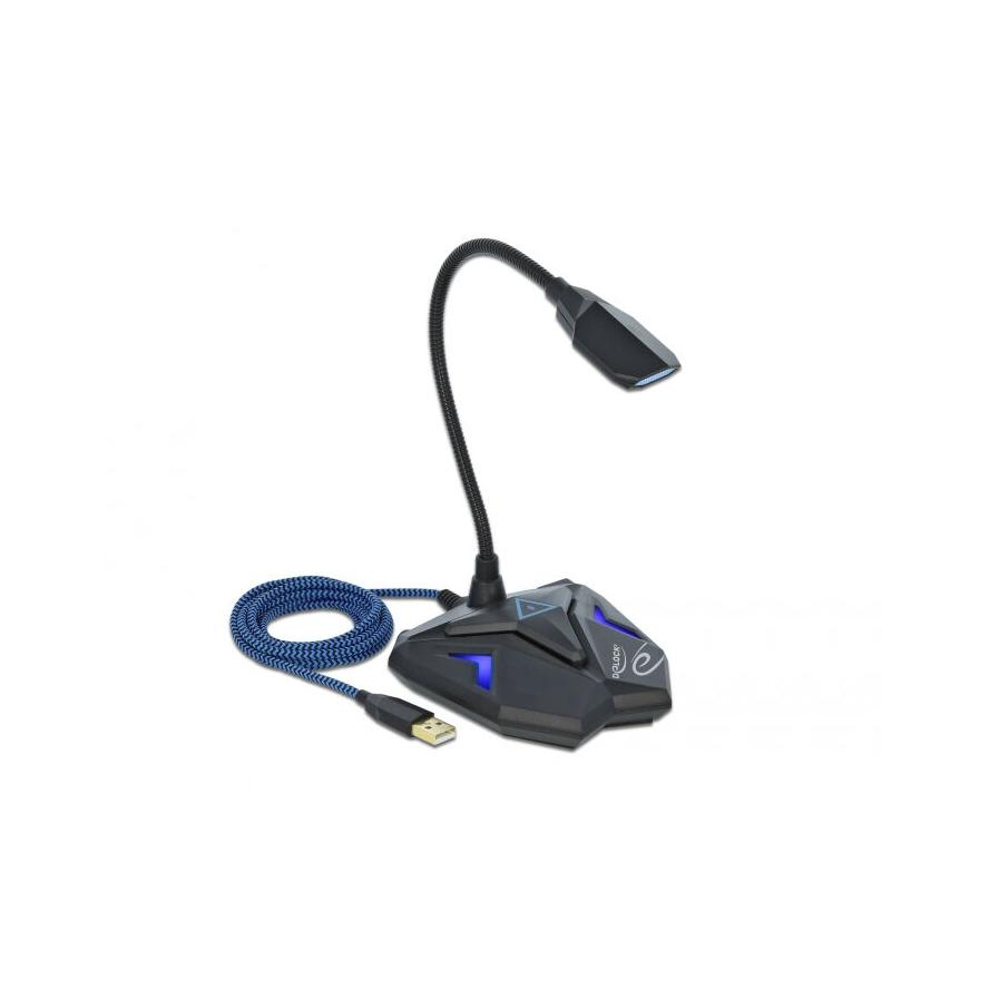 DELOCK USB csatlakozású asztali hattyúnyak mikrofon játékhoz némító gombbal (66330)