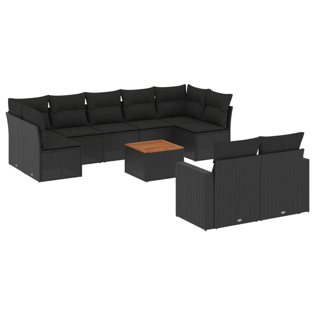 10 részes fekete polyrattan kerti ülőgarnitúra párnákkal (3224270)