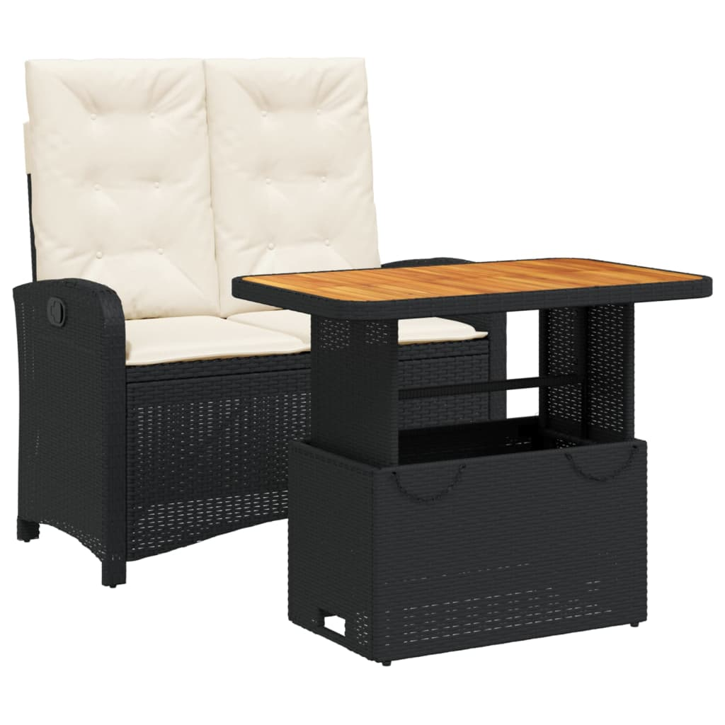 2 részes fekete polyrattan kerti étkezőgarnitúra párnával (3277322)