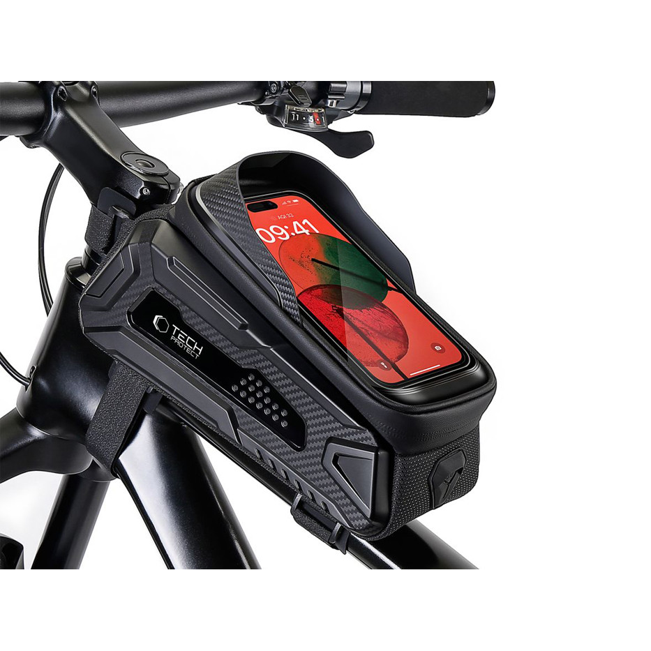 Univerzális kerékpárra szerelhető, por- és cseppálló telefontartó táska - Tech-Protect V2 Bike Mount L Size - fekete (TP308415)