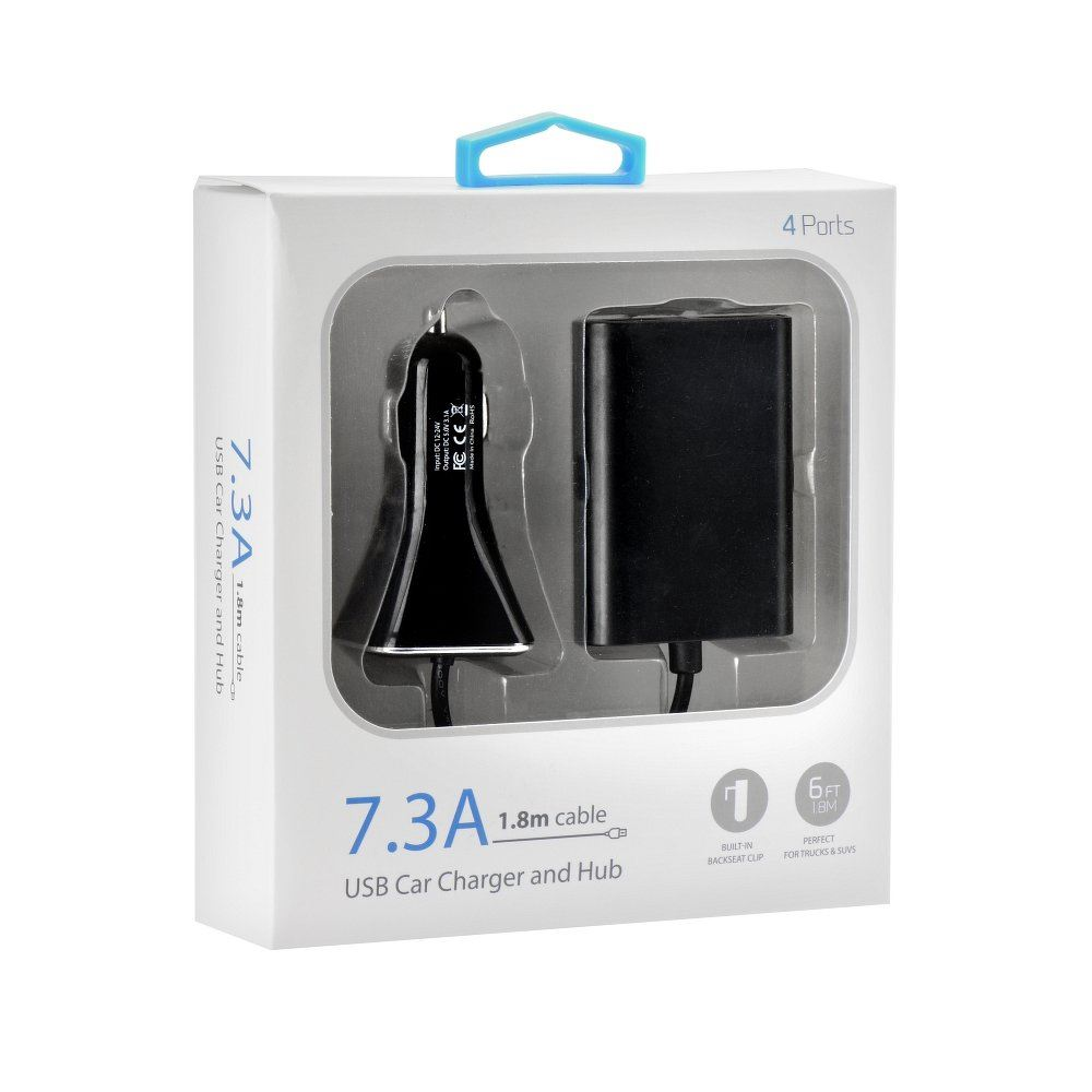 BlueStar 4xUSB autós töltő 1,8m-es kábellel 7,3A (BS376077) (BS376077)