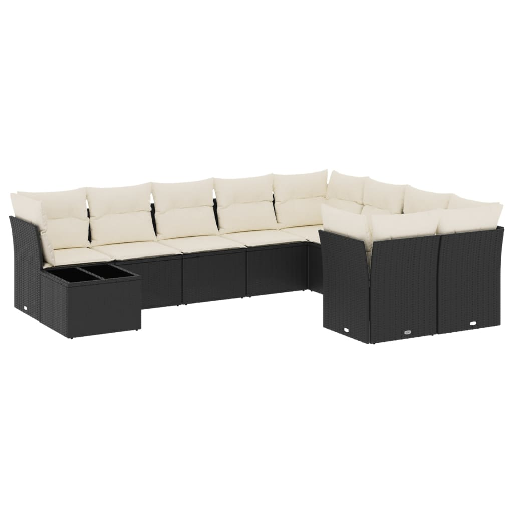 10 részes fekete polyrattan kerti ülőgarnitúra párnákkal (3218186)