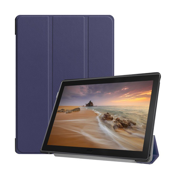 Tok álló, bőr hatású (FLIP, oldalra nyíló, TRIFOLD asztali tartó funkció) SÖTÉTKÉK [Lenovo Tab E10 (TB-X104F)] (5996457843305)