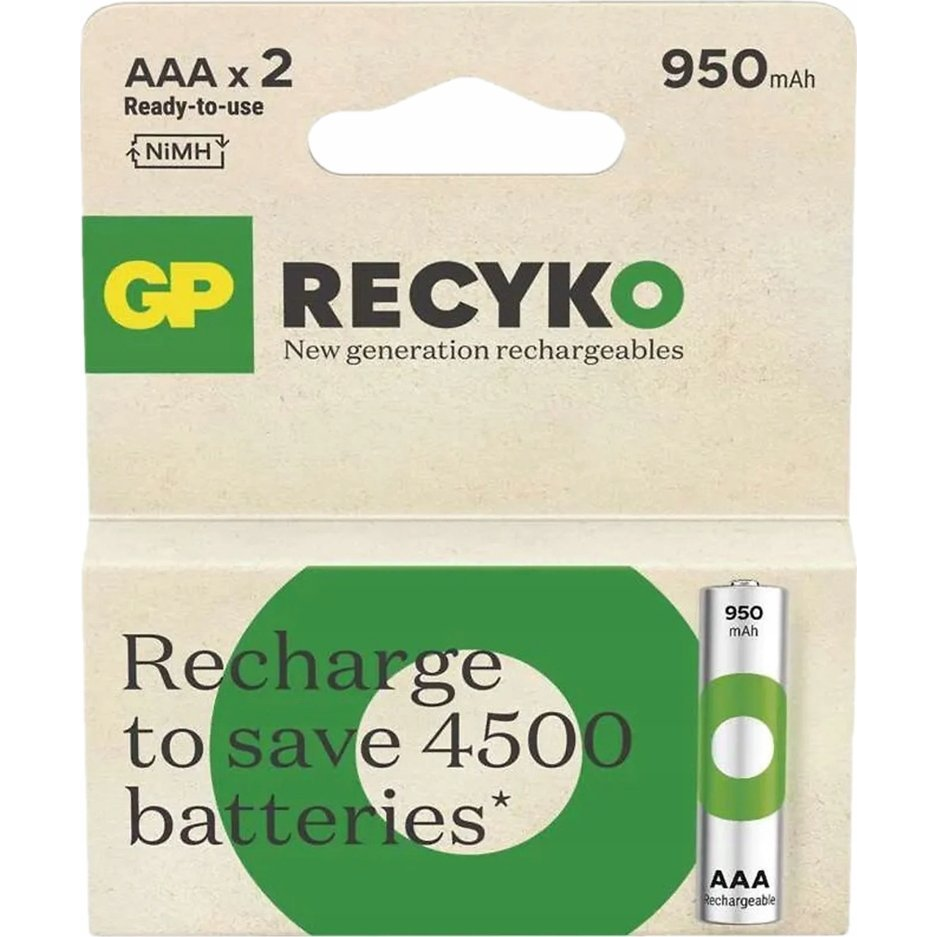GP ReCyko NiMH újratölthető elem HR03 (AAA) 950mAh 2db. 500+ töltési ciklus (201241)