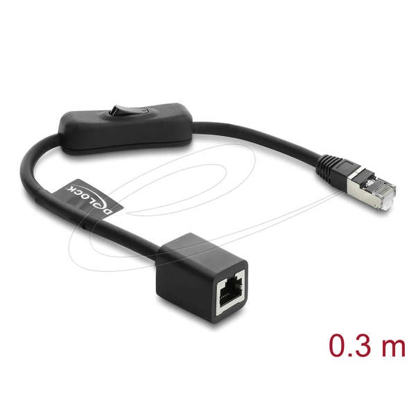 Delock RJ45 Kabel Stecker zu Buchse mit Schalter Cat.6 F/UTP 0,3 m - Netzwerkschaltung schwarz