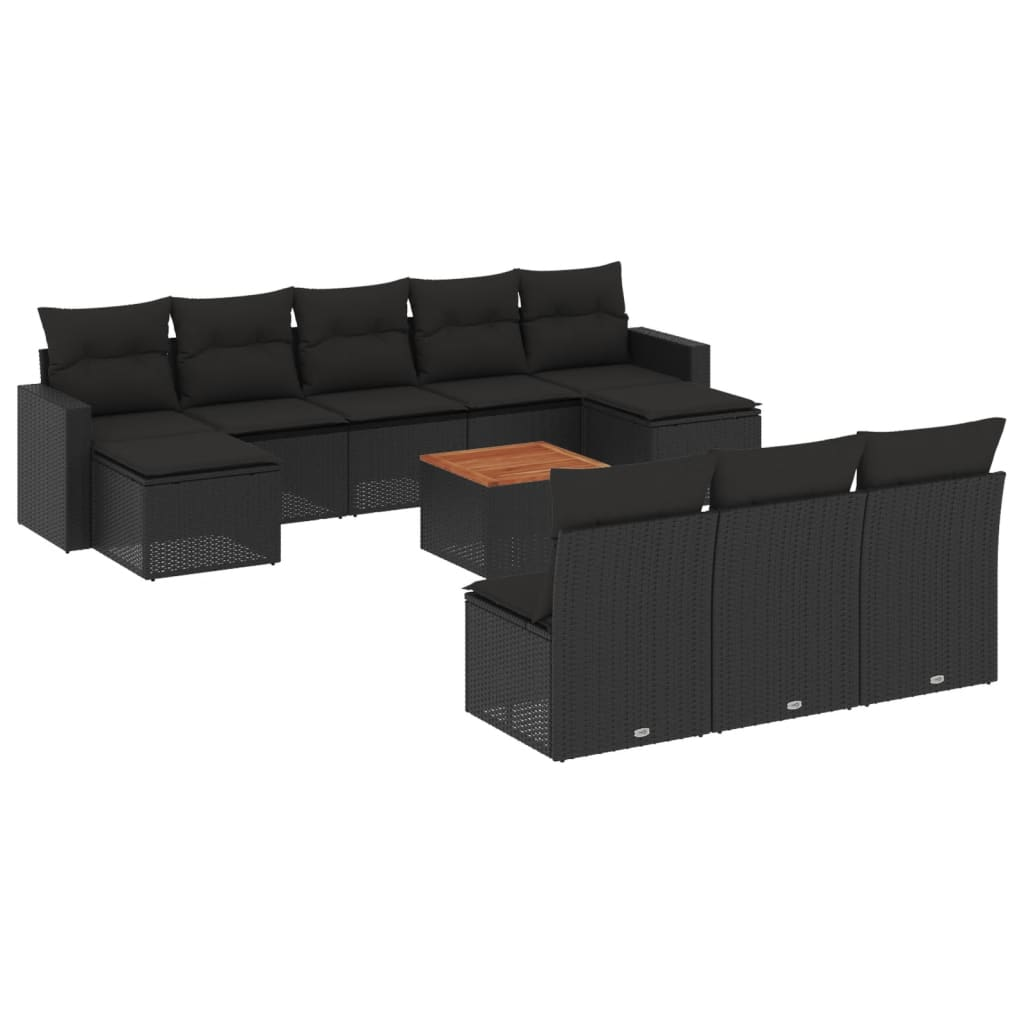 11 részes fekete polyrattan kerti ülőgarnitúra párnákkal (3224326)