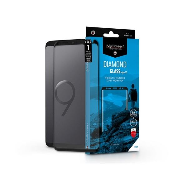 Стъклено фолио MyScreen Diamond Edge за Samsung Galaxy S9, 3D, Пълно покритие (Покрива целия екран). черен