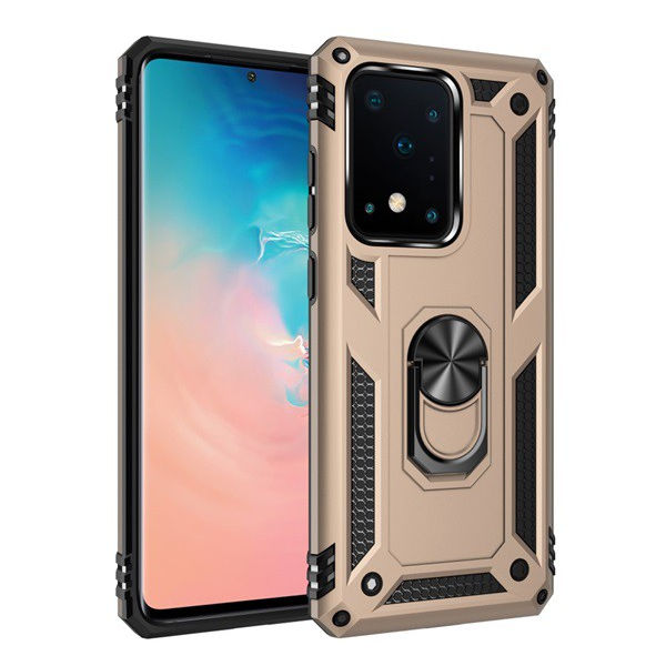 Defender műanyag telefonvédő (közepesen ütésálló, szilikon belső, telefontartó gyűrű, beépített fémlemez) ARANY [Samsung Galaxy S20 Ultra 5G (SM-G988B)] (5996457933556)