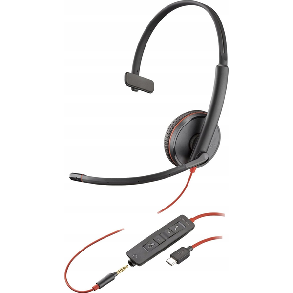 HP Poly Blackwire C3215 Monaural Headset +Carry Case (Bulk) Auricolare Cablato A Padiglione Ufficio USB tipo-C Nero