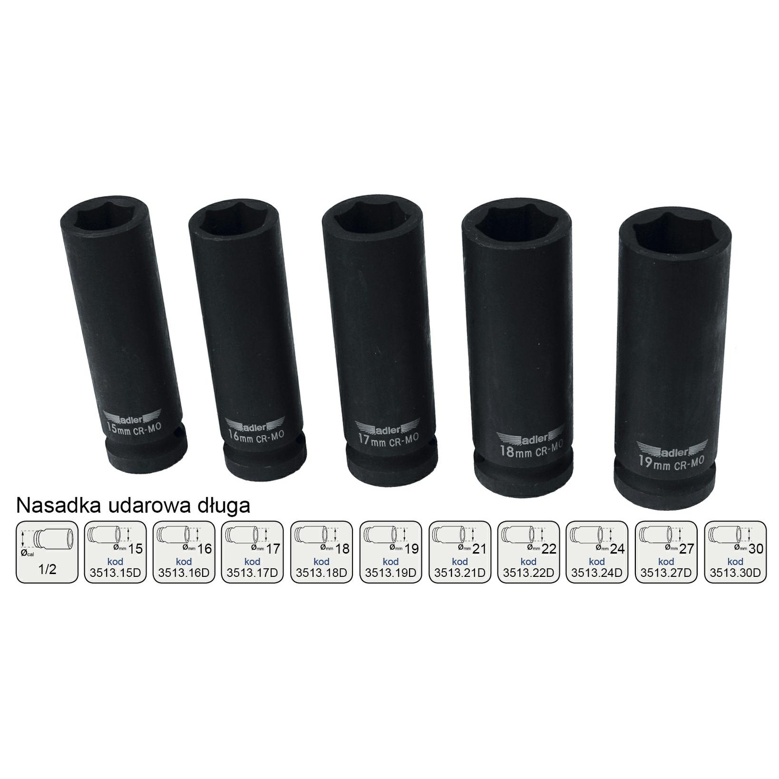 Cr-Mo ütvecsavarozó dugókulcs 1/2