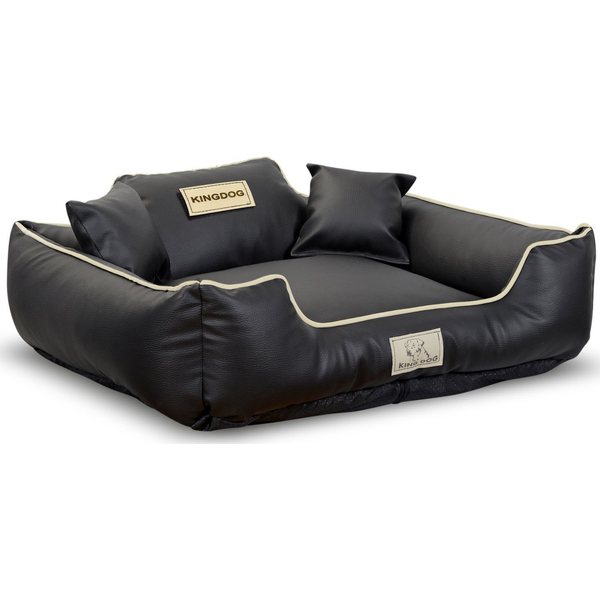 Cama Para Perro Kingdog Corralito 100x75cm Eco Cuero Color Negro