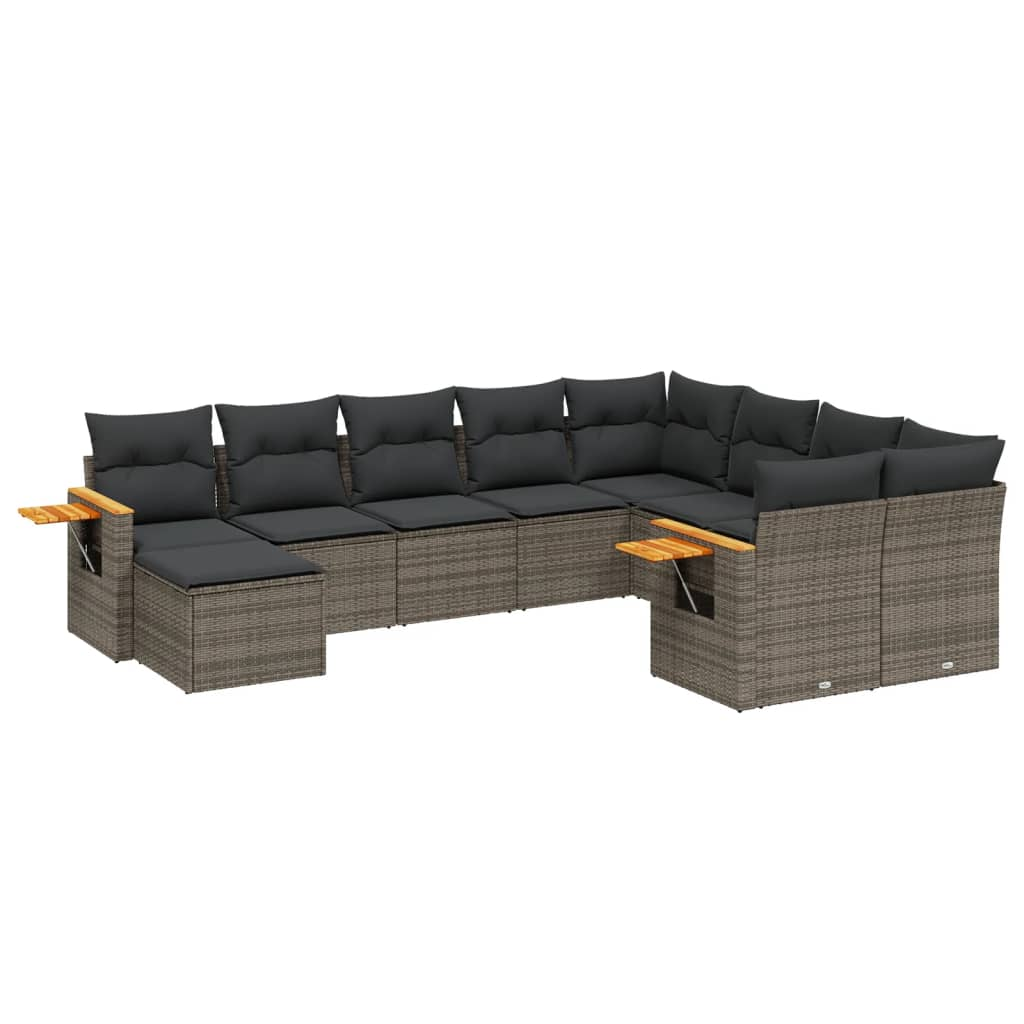 10 részes szürke polyrattan kerti ülőgarnitúra párnákkal (3259561)