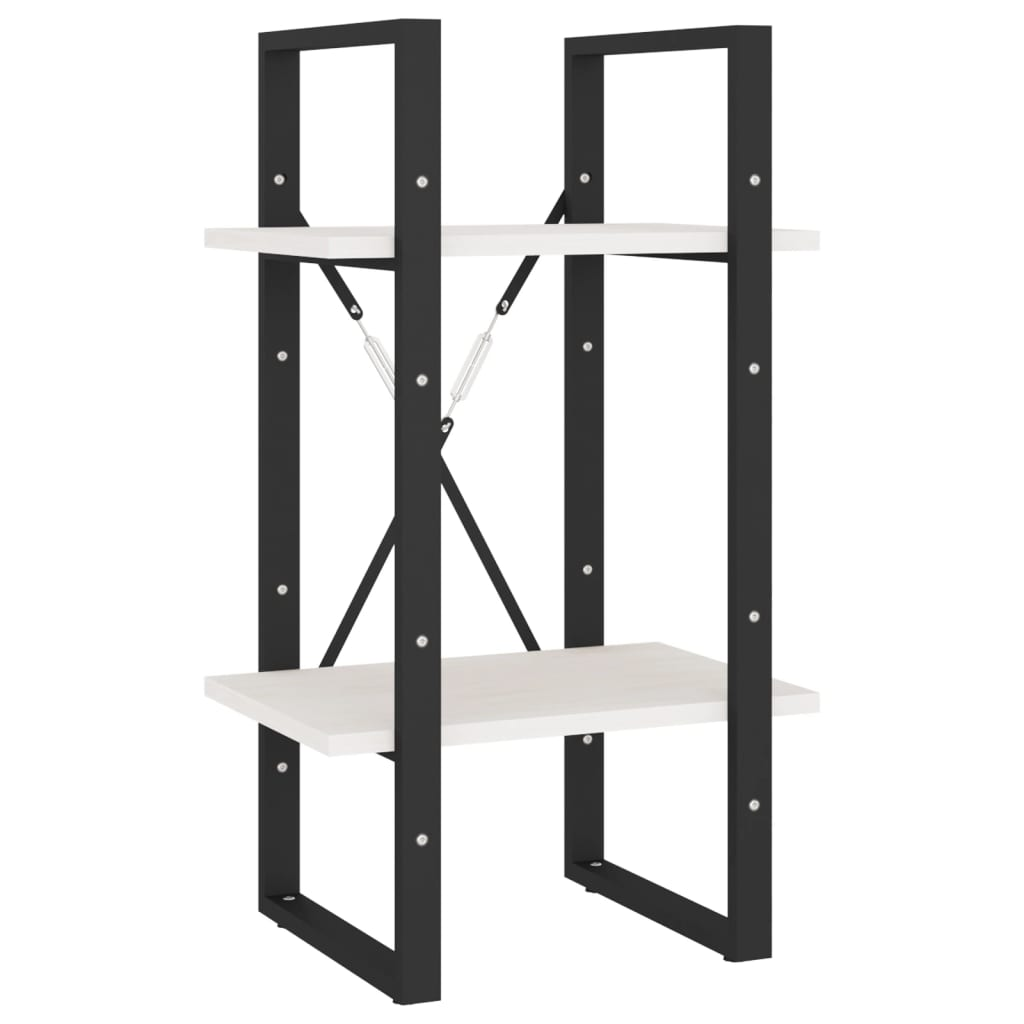 kétszintes fehér tömör fenyőfa könyvszekrény 40 x 30 x 70 cm (806413)