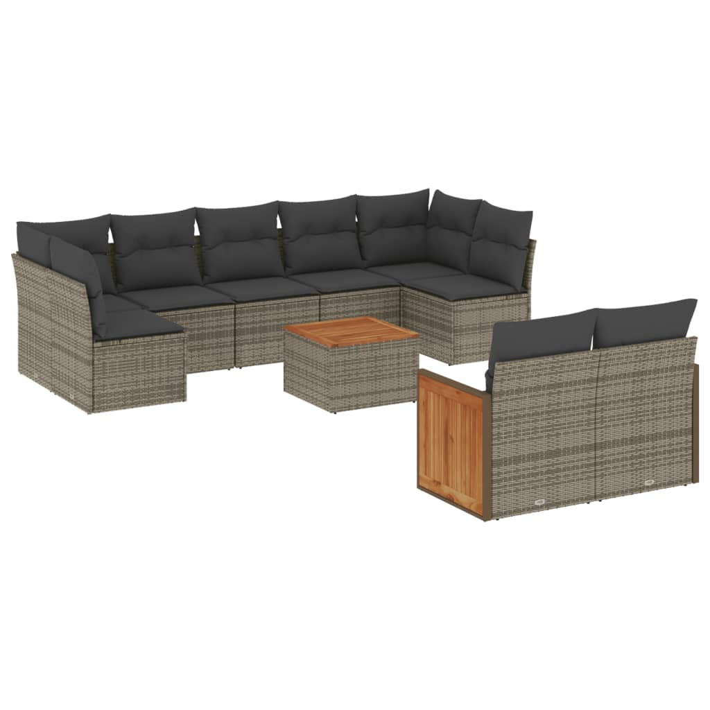 10 részes szürke polyrattan kerti ülőgarnitúra párnákkal (3260380)