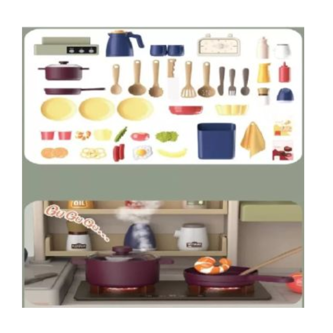 Játékkonyha szett kiegészítőkkel és világítással gyerekeknek - Szürke (241)