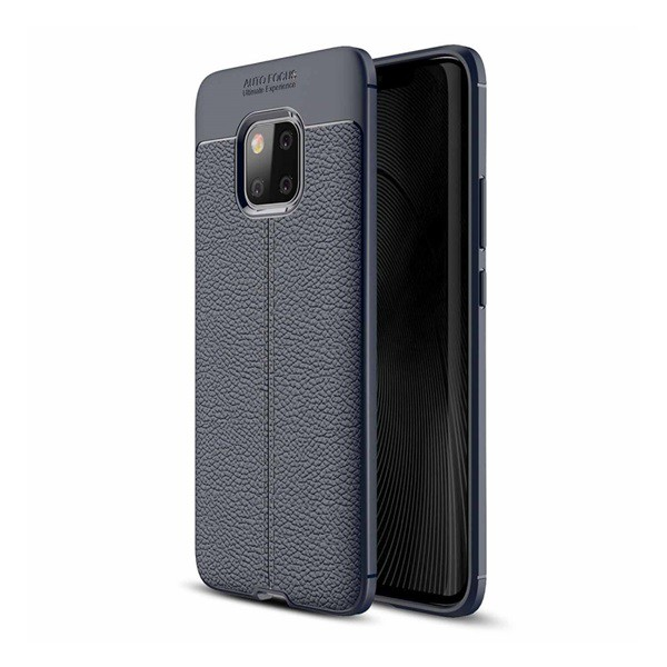 Szilikon telefonvédő (közepesen ütésálló, bőr hatású, varrás minta) SÖTÉTKÉK [Huawei Mate 20 Pro] (5996457818105)