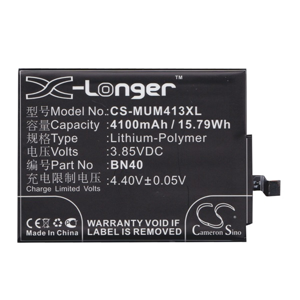 Cameron Sino Li-Polymer akku (3.85V/4100mAh, Xiaomi BN40 kompatibilis) FEKETE Xiaomi Redmi 4 Prime / Redmi 4X (CS-MUM413XL)