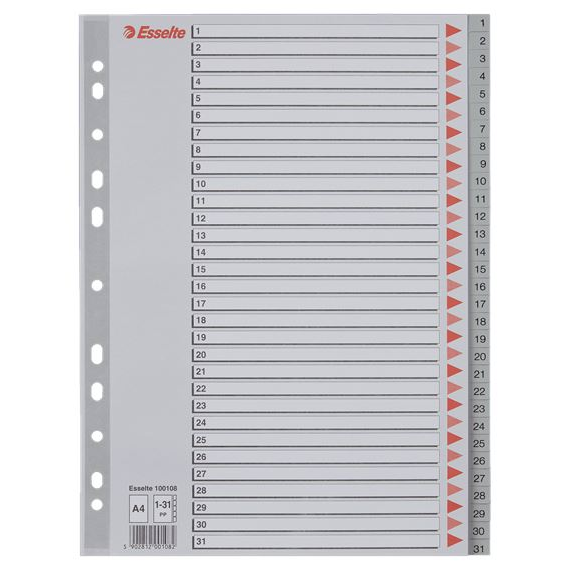 Esselte 1-31 felirattal rendelkező műanyag regiszter A4 (100108) (esselte100108)